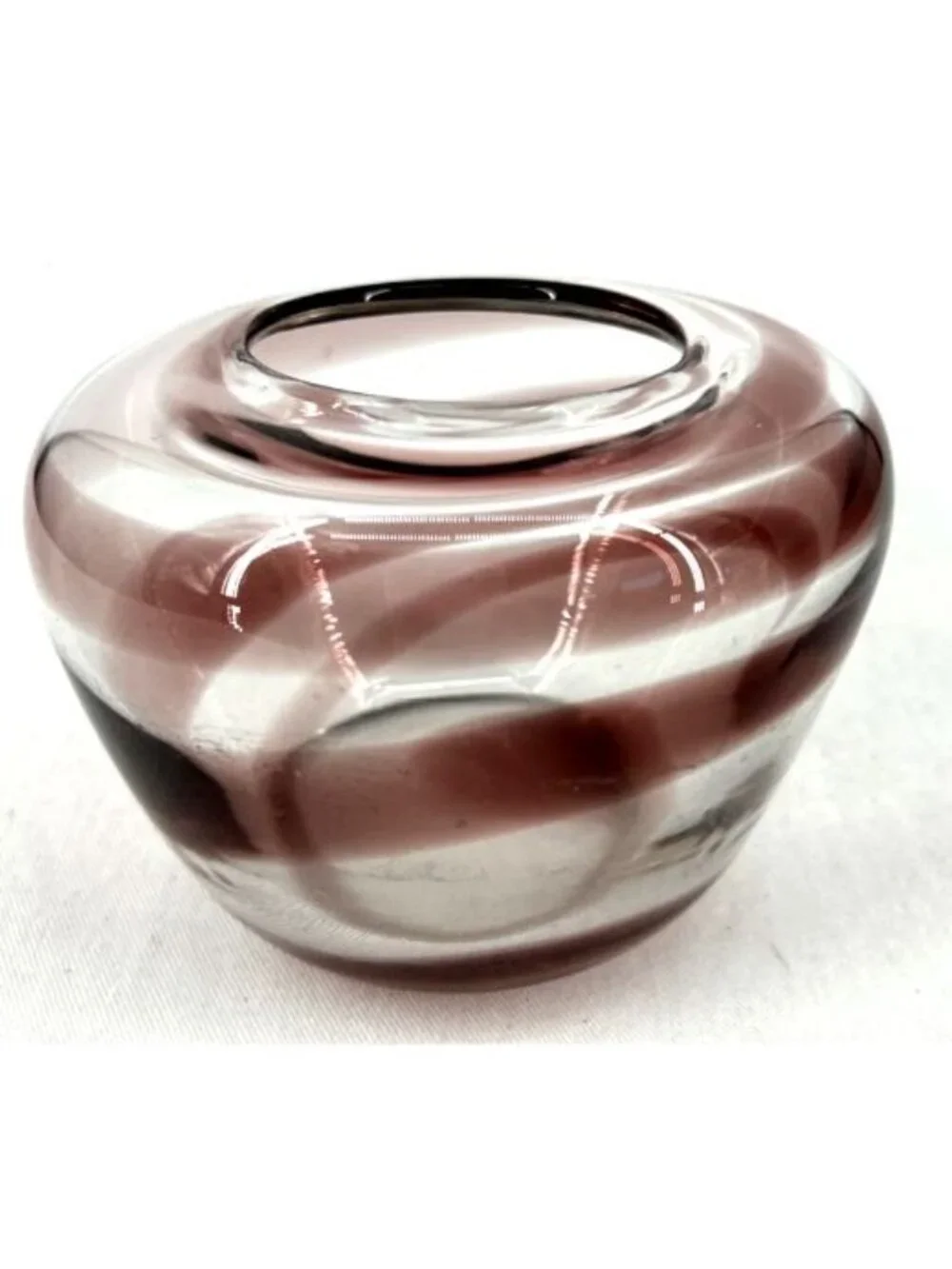 Arsis Murano Style Art Glass Bowl Pink & Clear Hand Blown Crystal 3